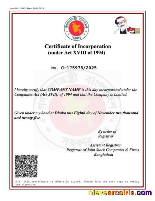 Bangladesh certificate of incorporation, version 2